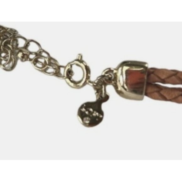 Loft Brown Faux Leather Braided Rope Bracelet with Gold Tone Trim Design - Picture 3 of 4